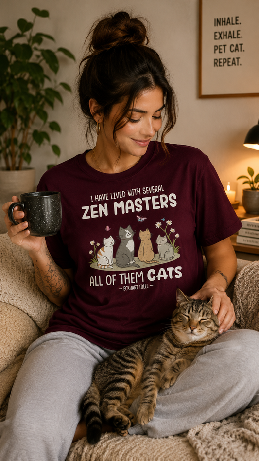 Cat Zen Masters Graphic T-Shirt – Eckhart Tolle Cat Quote Unisex Black Tee | Unisex classic tee