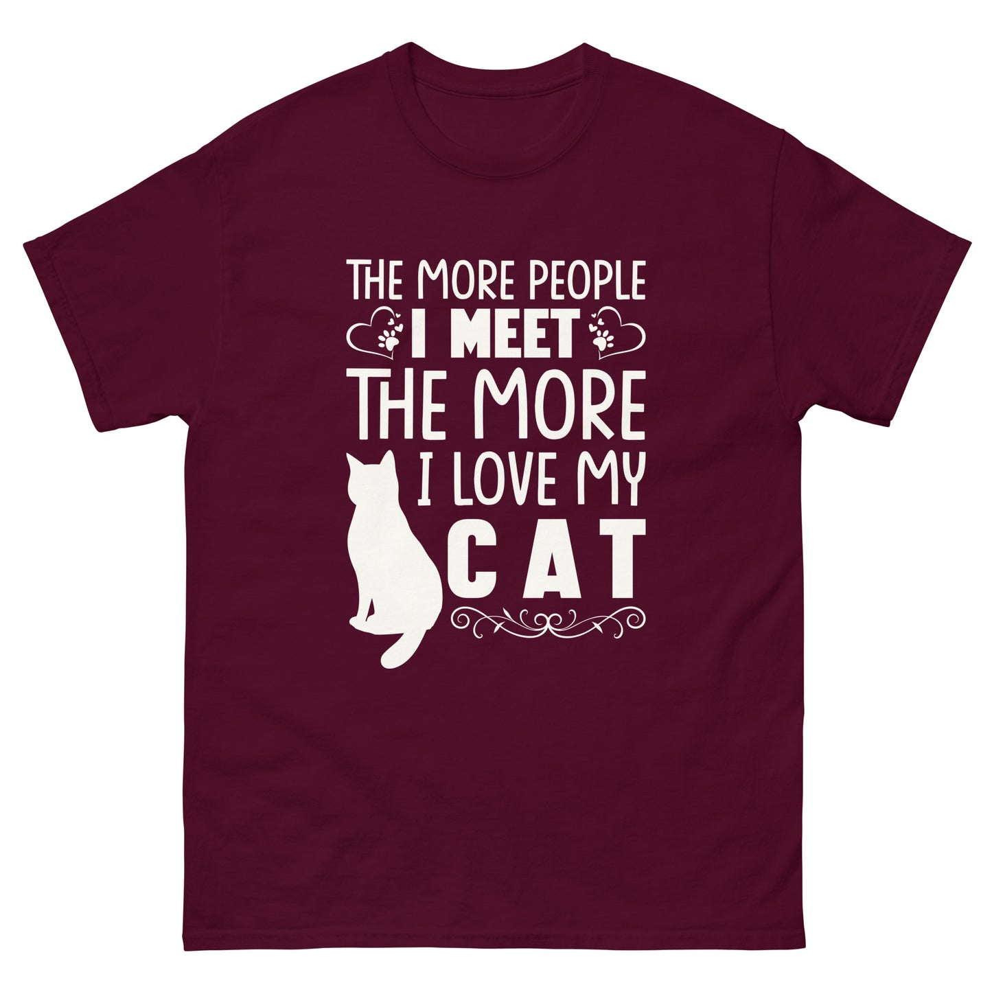 Black funny cat lover t-shirt with quote about loving cats more than people and minimalist cat silhouette graphic