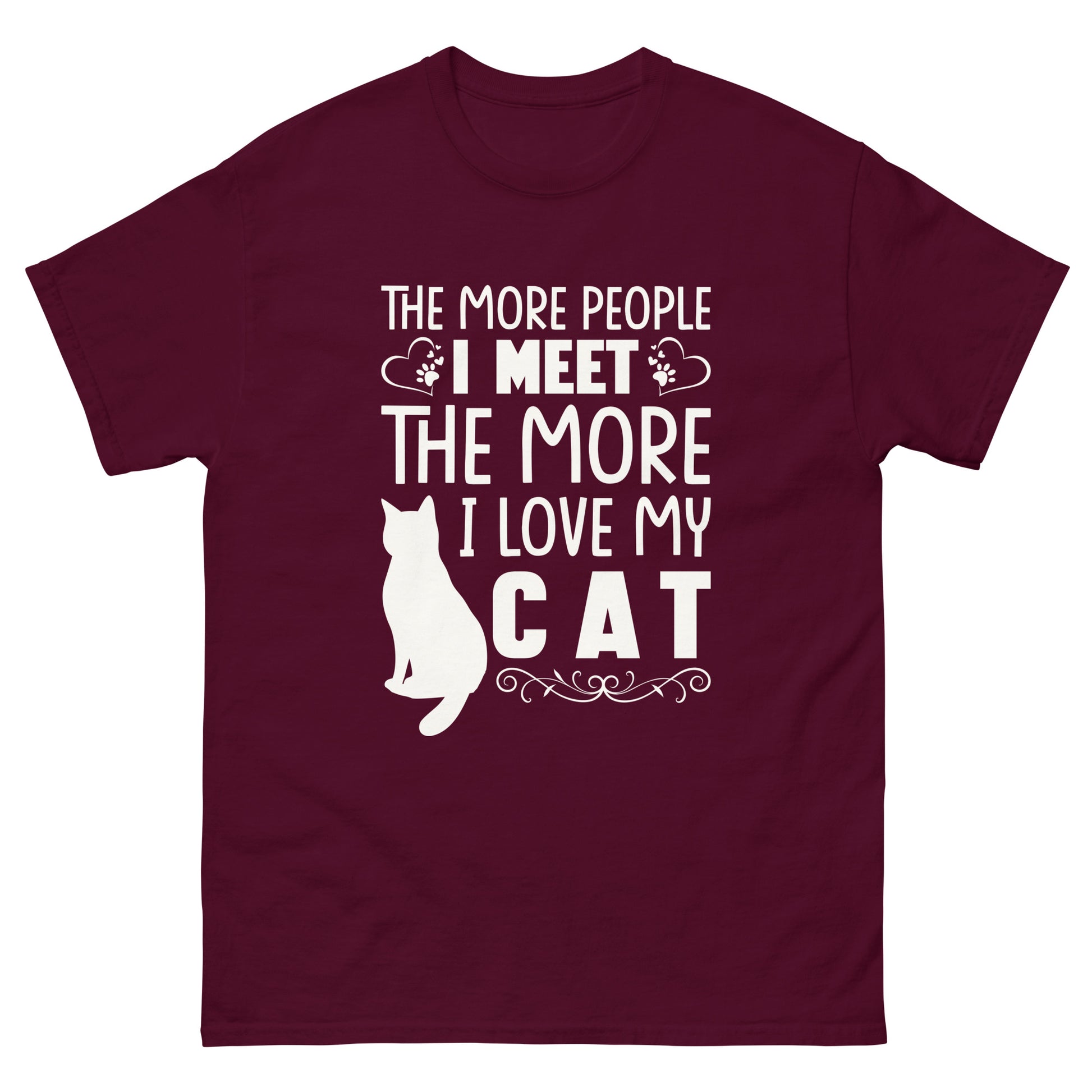 Black funny cat lover t-shirt with quote about loving cats more than people and minimalist cat silhouette graphic
