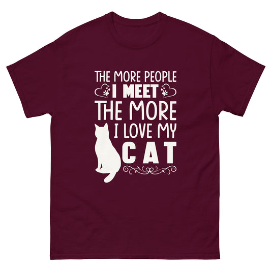 Black funny cat lover t-shirt with quote about loving cats more than people and minimalist cat silhouette graphic